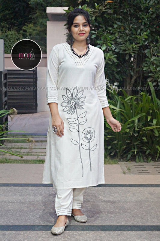 Fond Of white - Cotton Kurti Set