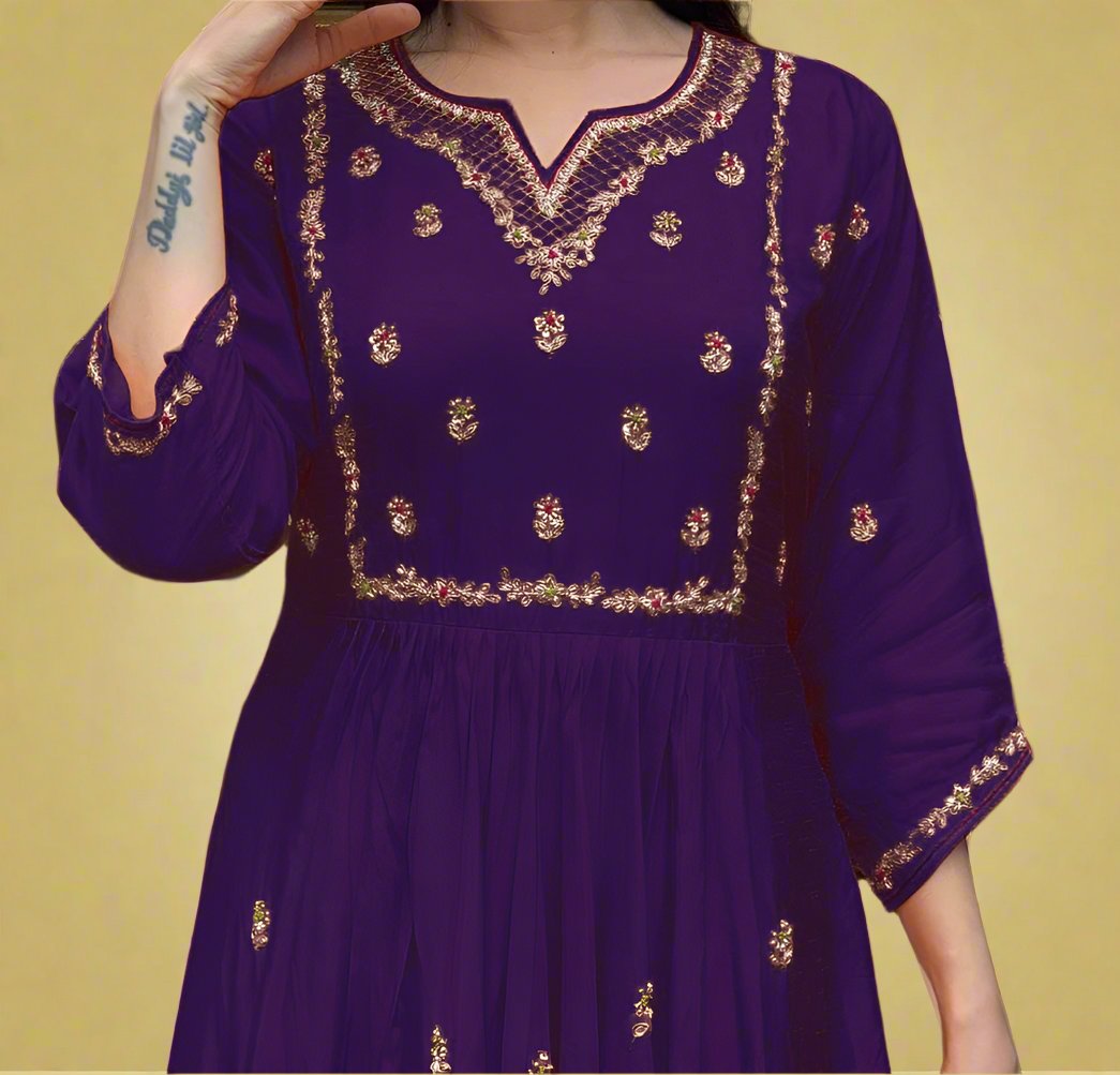 Purple Festival Rayon Kurti Set
