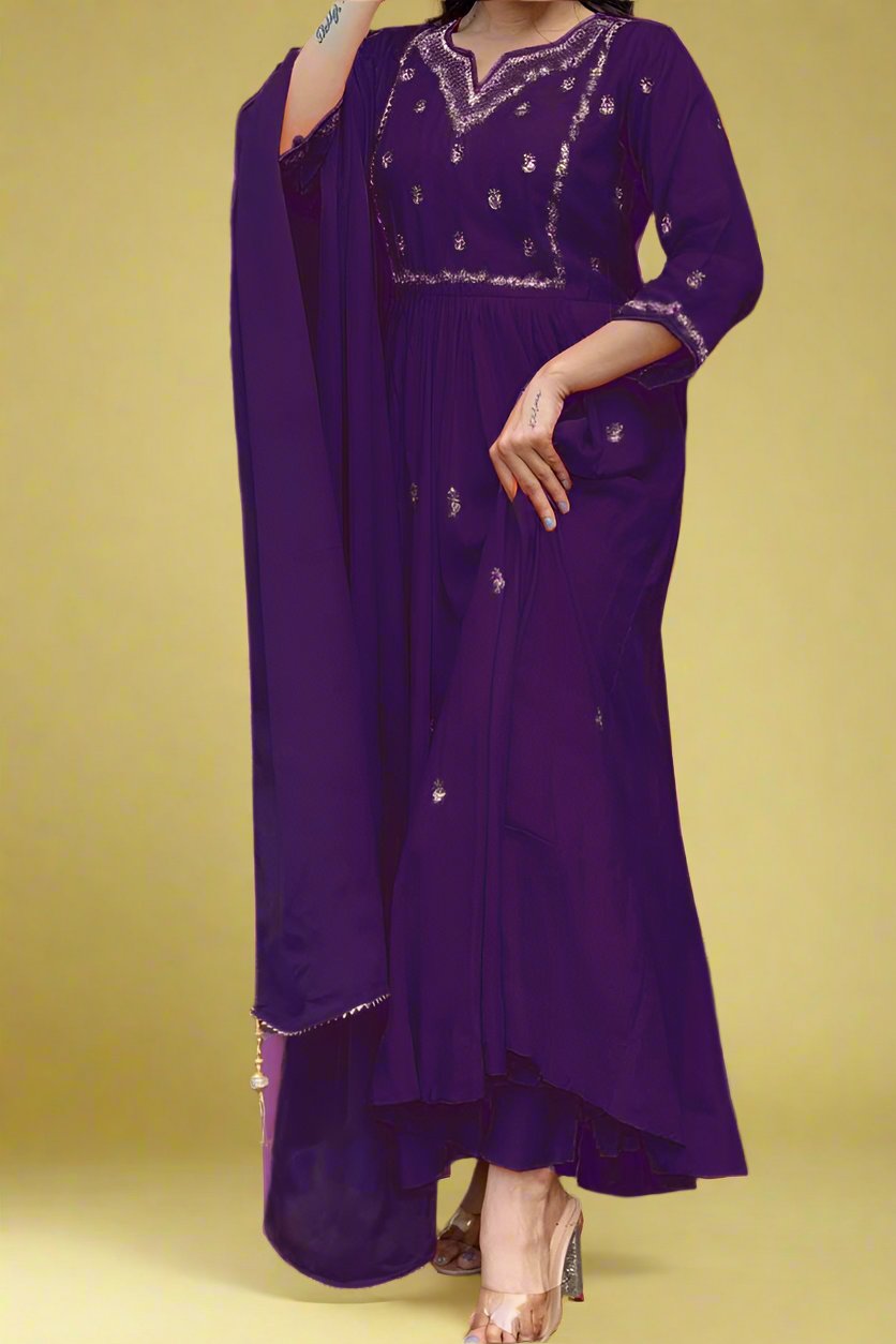 Purple Festival Rayon Kurti Set