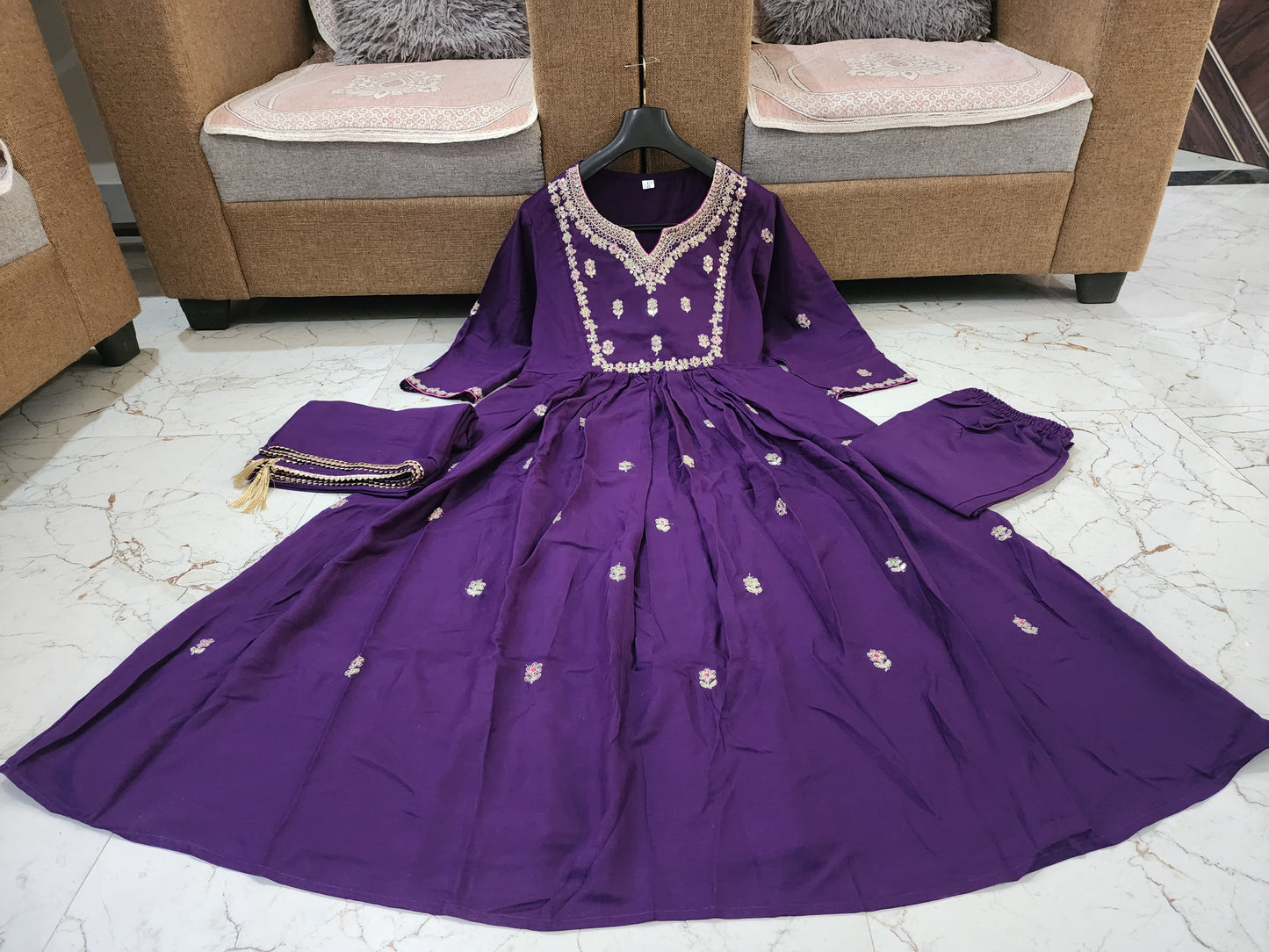 Purple Festival Rayon Kurti Set