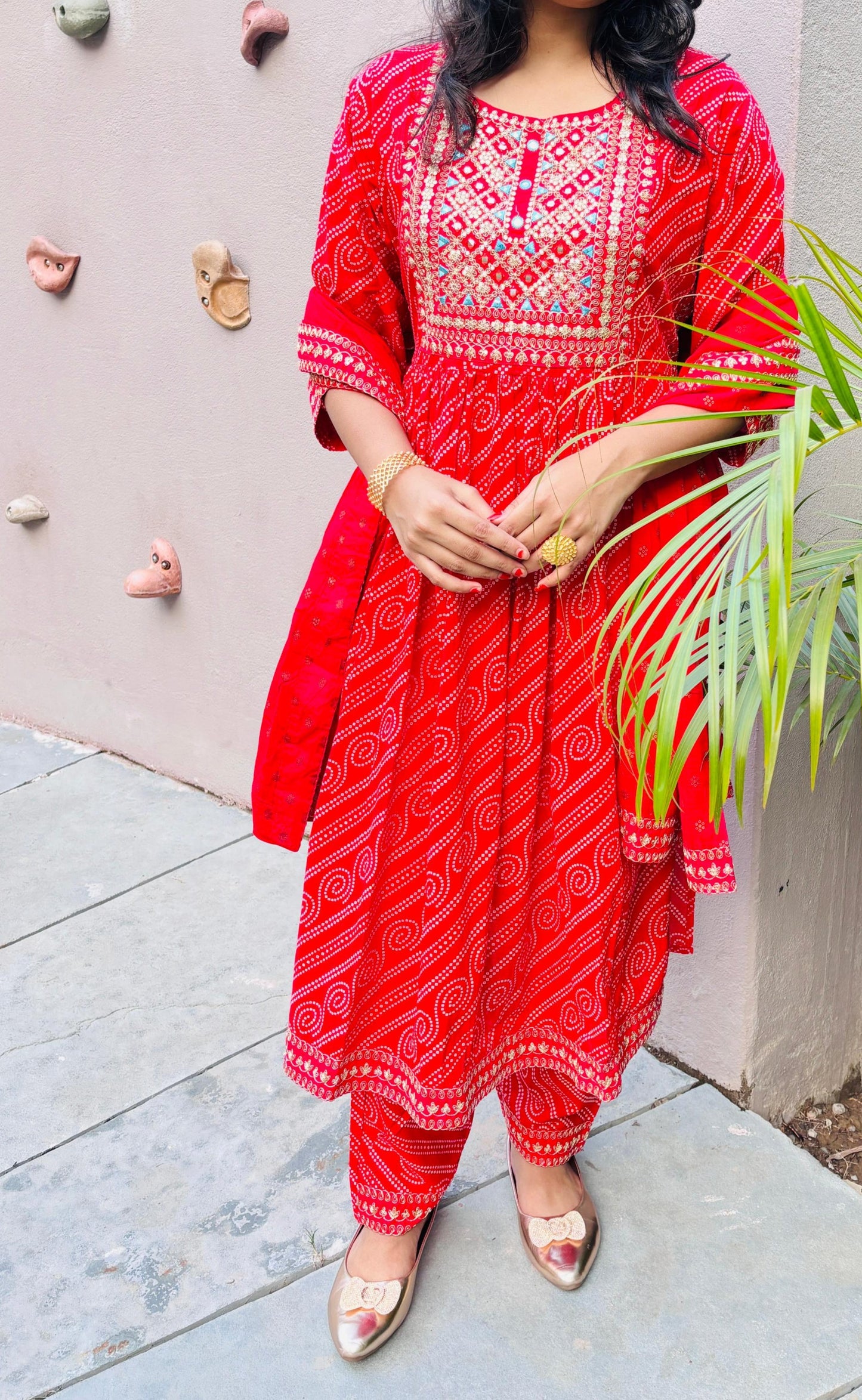 Patterns Of Bandhani -Naira Cut Kurti Set