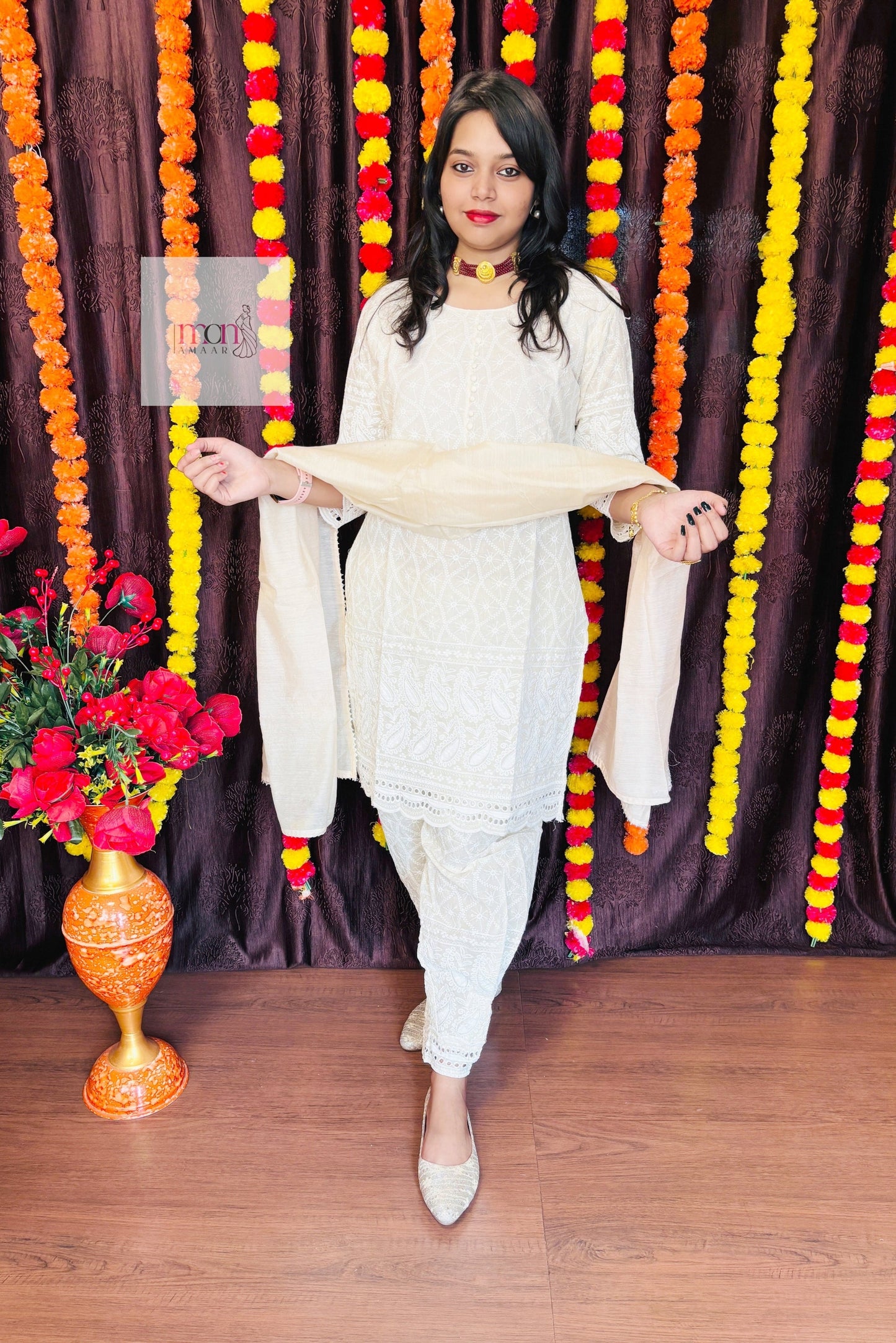 Snow white-Chikankari Kurti set