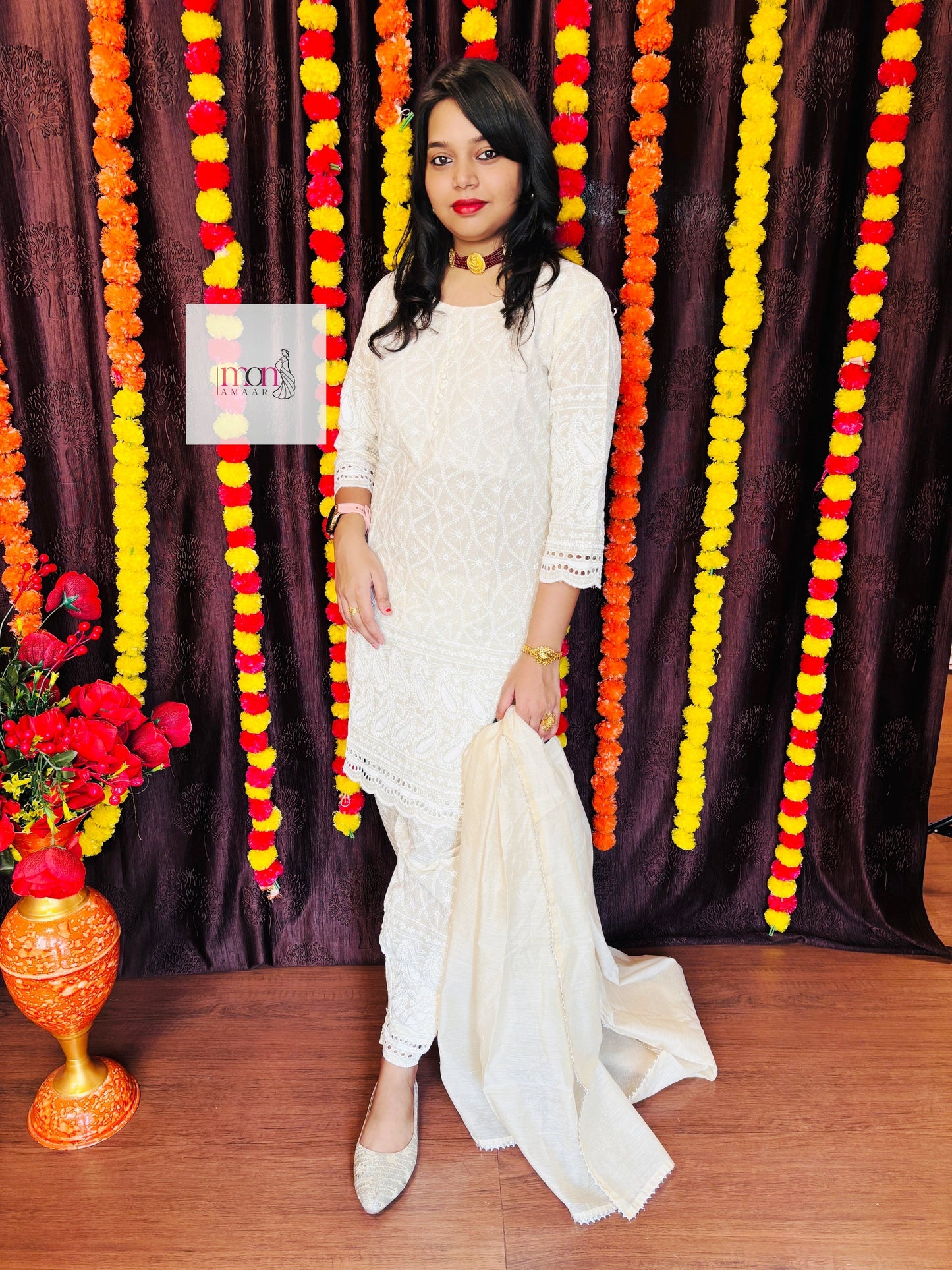 Snow white-Chikankari Kurti set