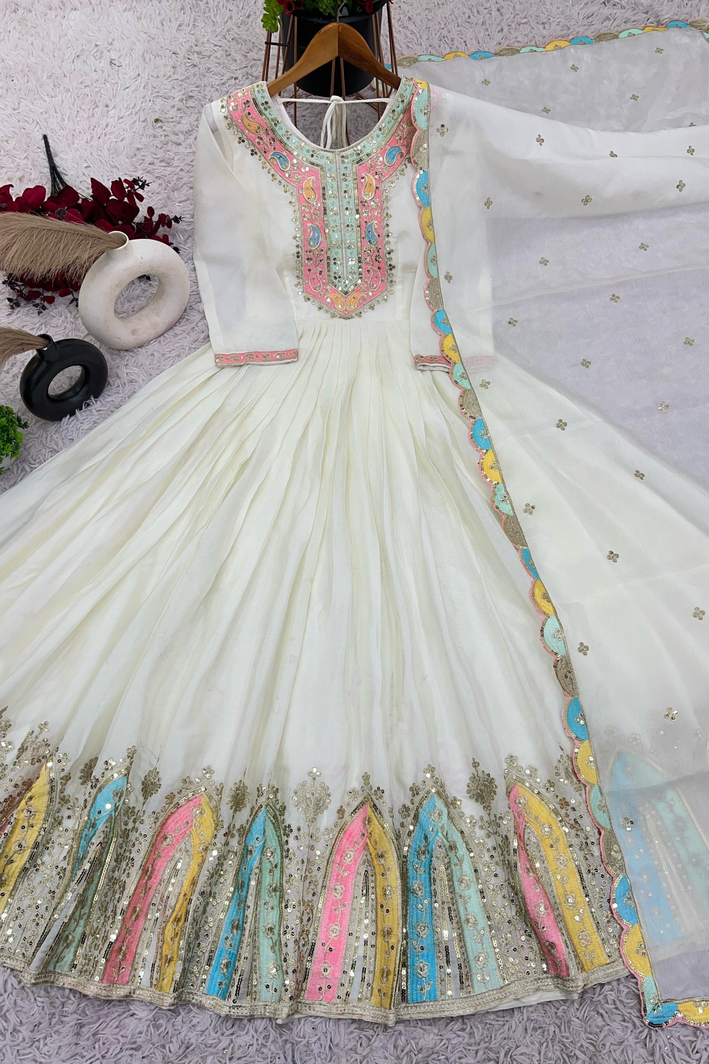 Goddess Of Shimmer Chinnon Silk White Gown