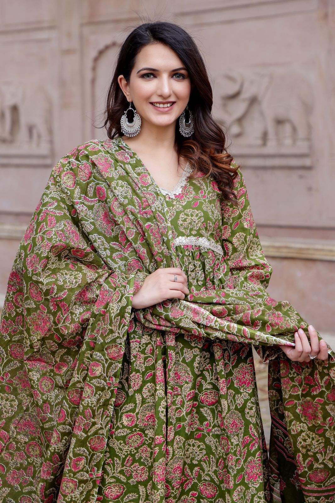 Olive Fresh Floral Kurti Set