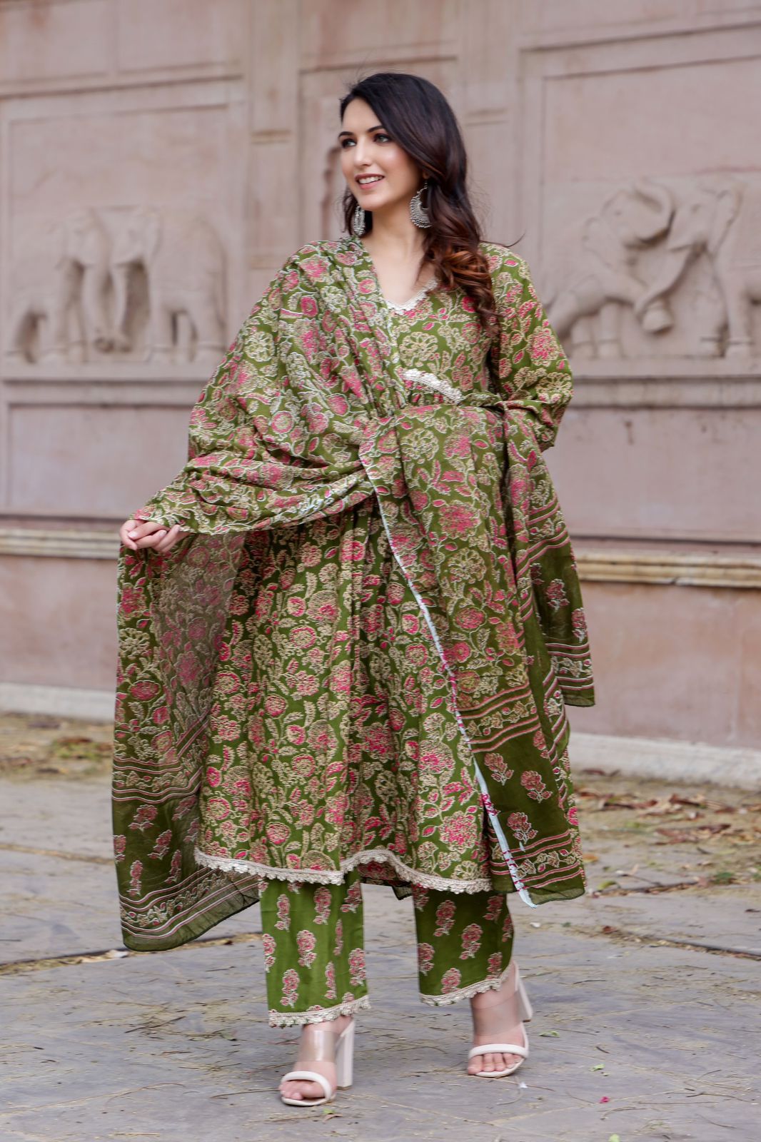 Olive Fresh Floral Kurti Set