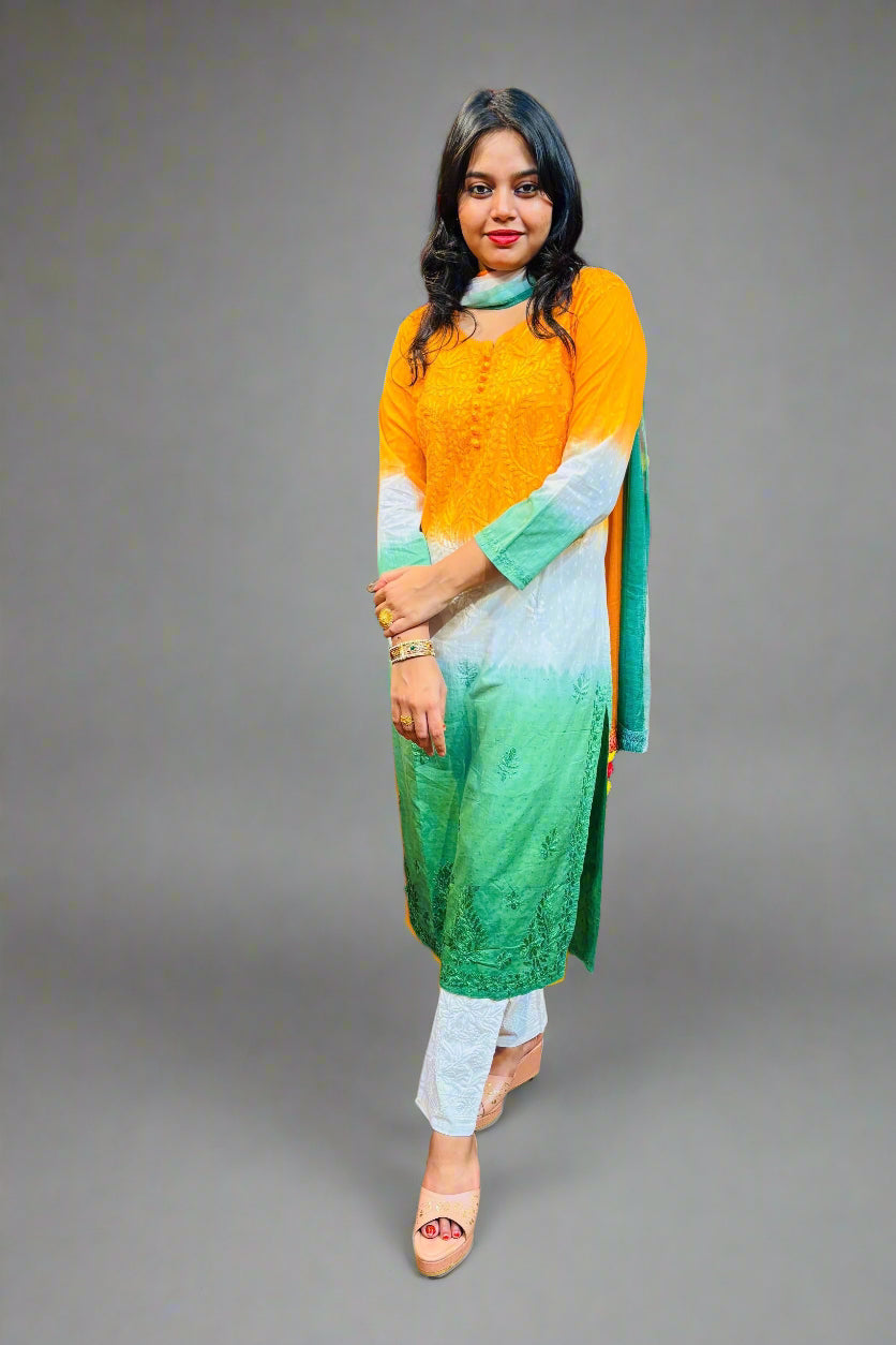 Republic Day Special Tiranga Chikankari Kurti Set
