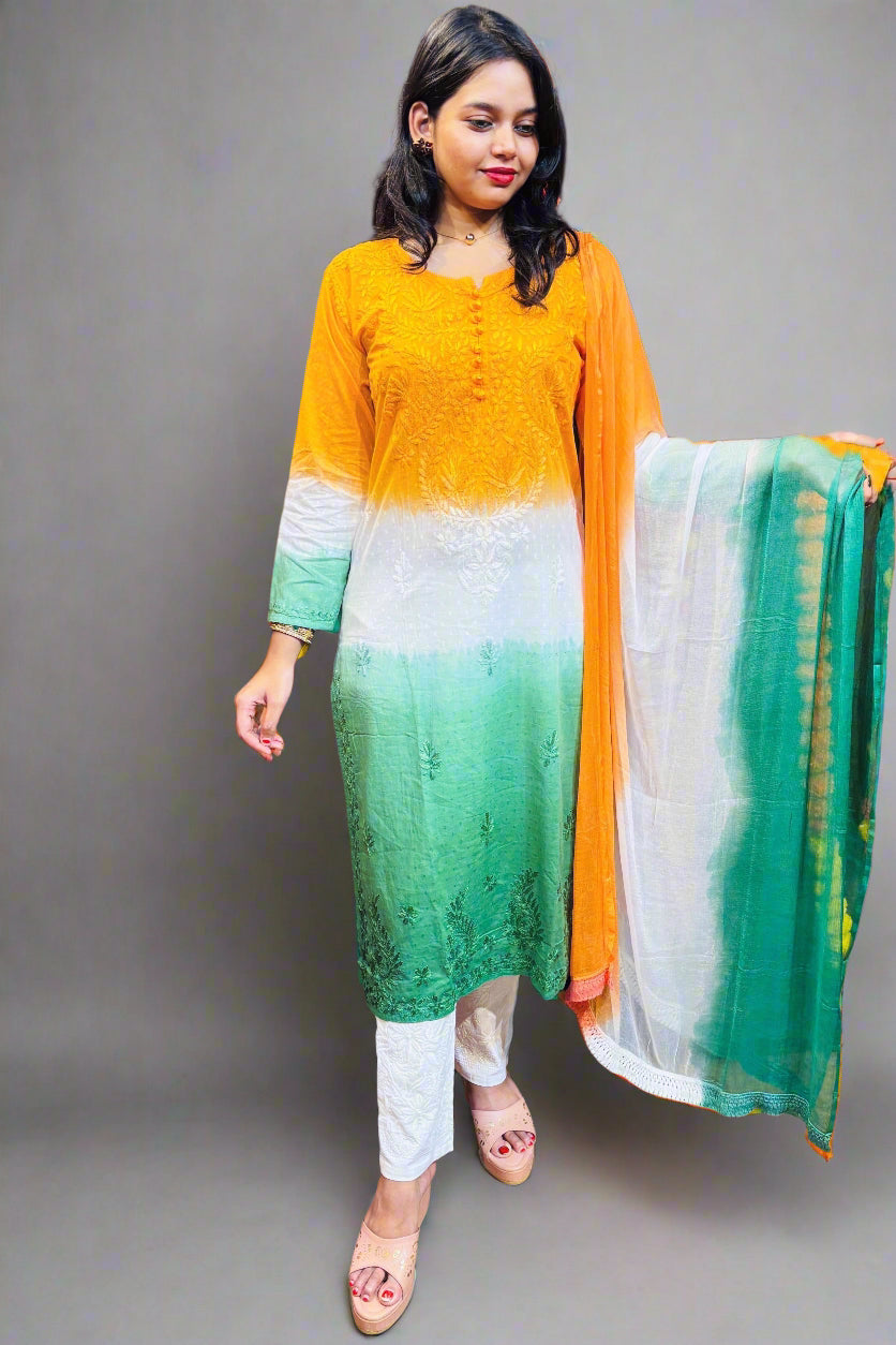 Republic Day Special Tiranga Chikankari Kurti Set