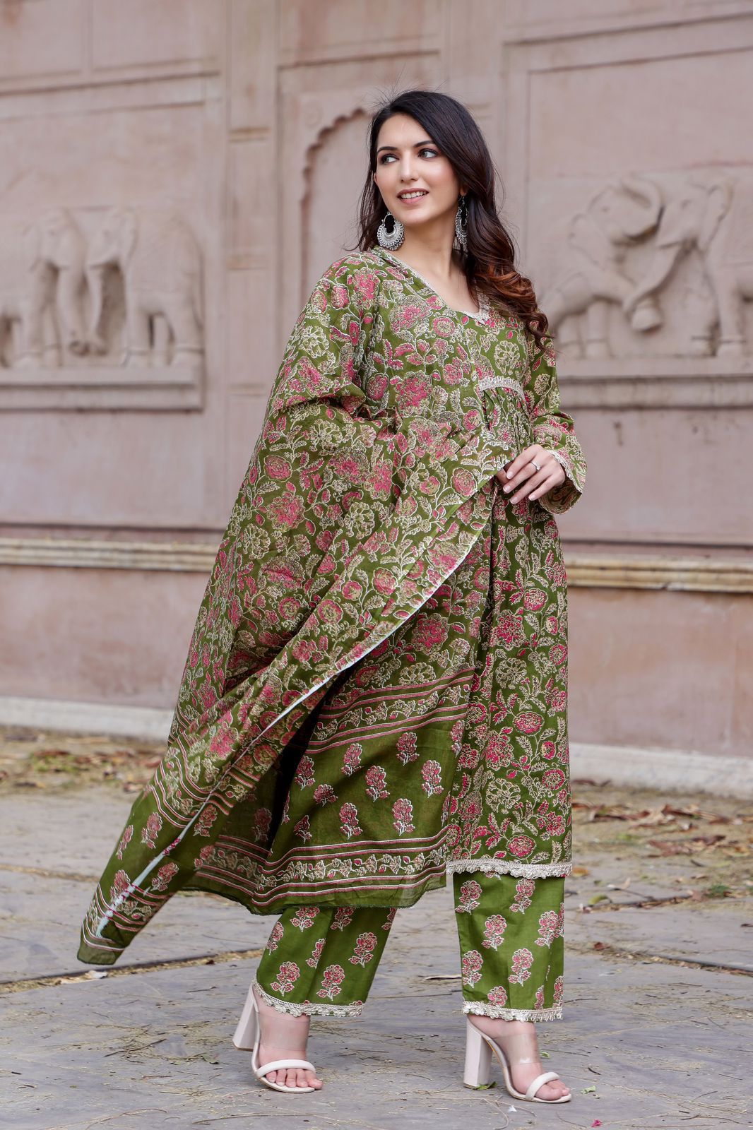 Olive Fresh Floral Kurti Set