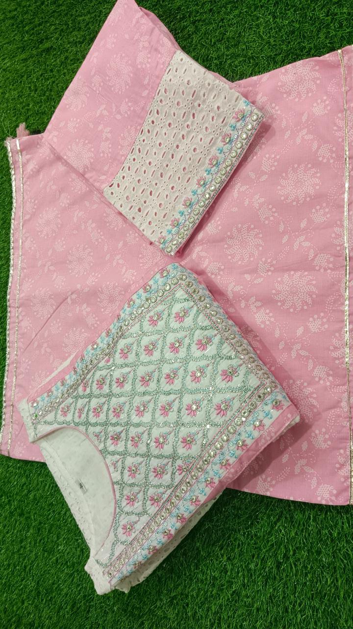 Schiffli Work Kurti Set