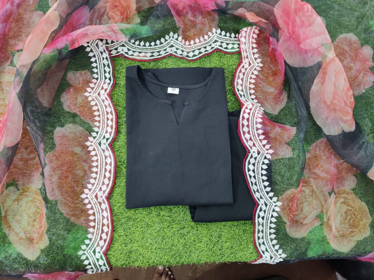 Back To Black Designer Kurti Set With Organza Dupatta