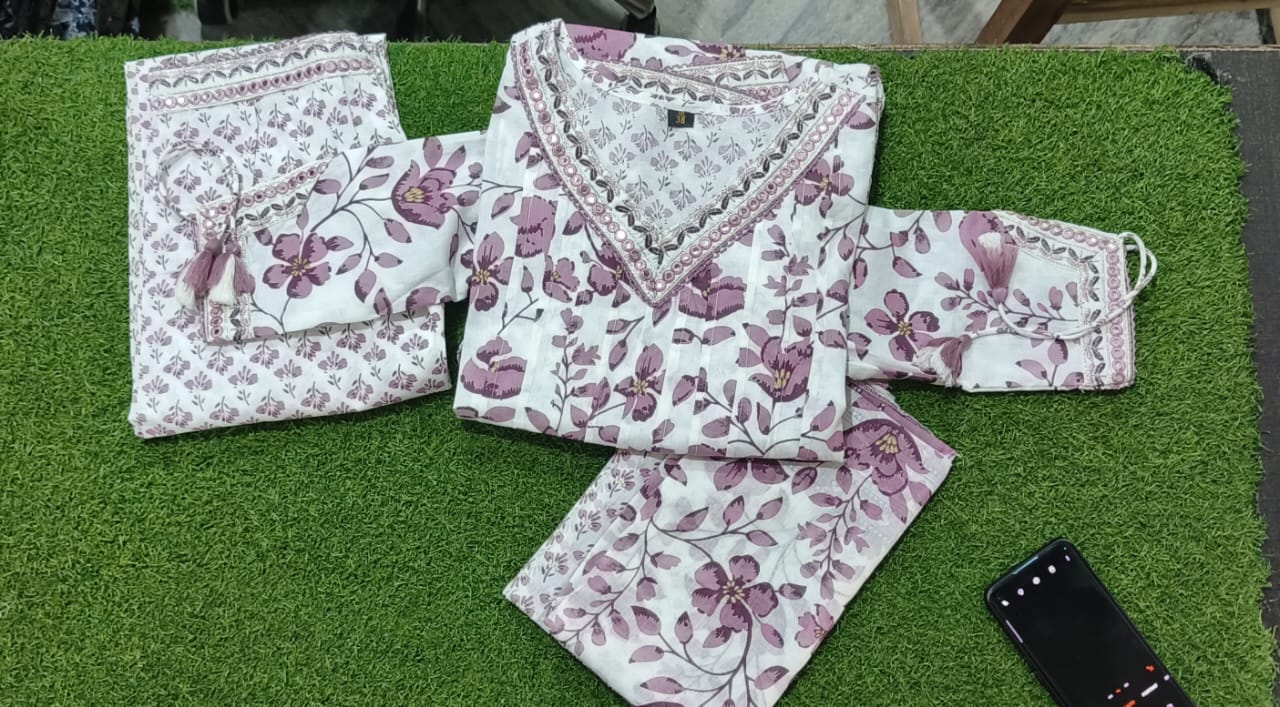 Designer Jaipuri Afghani Floral Kurti Set