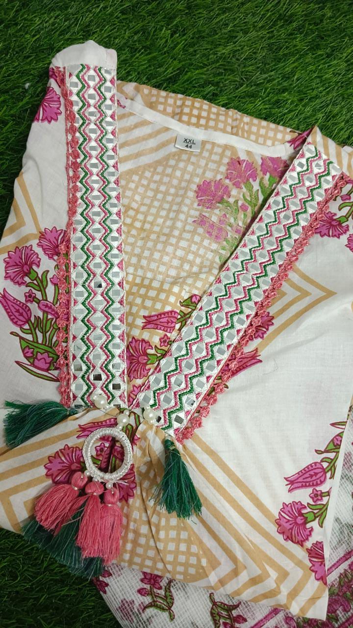 Exclusive V shaped neck line Detailing Embroidery Floral Kurti Set