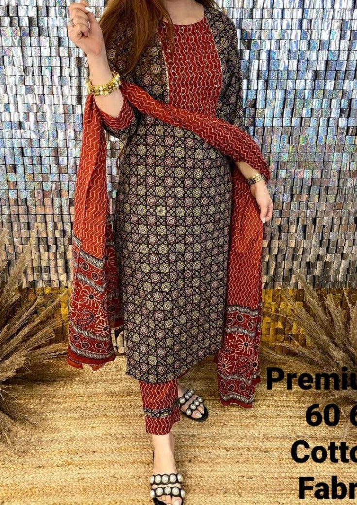 Symphony Of Black Red Jaipuri Kurti Set