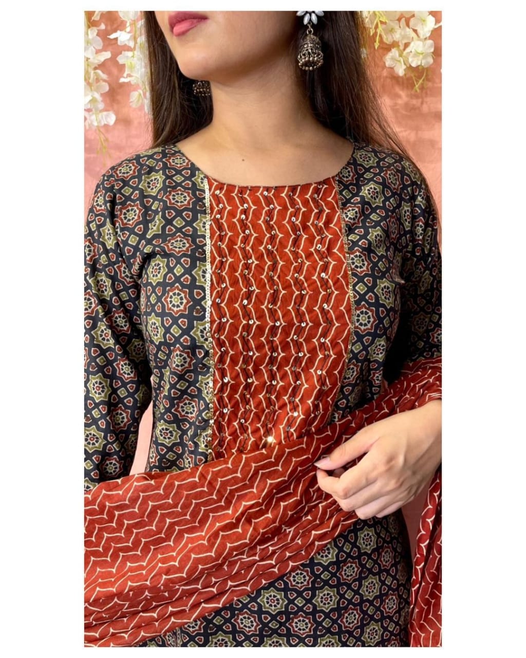 Symphony Of Black Red Jaipuri Kurti Set