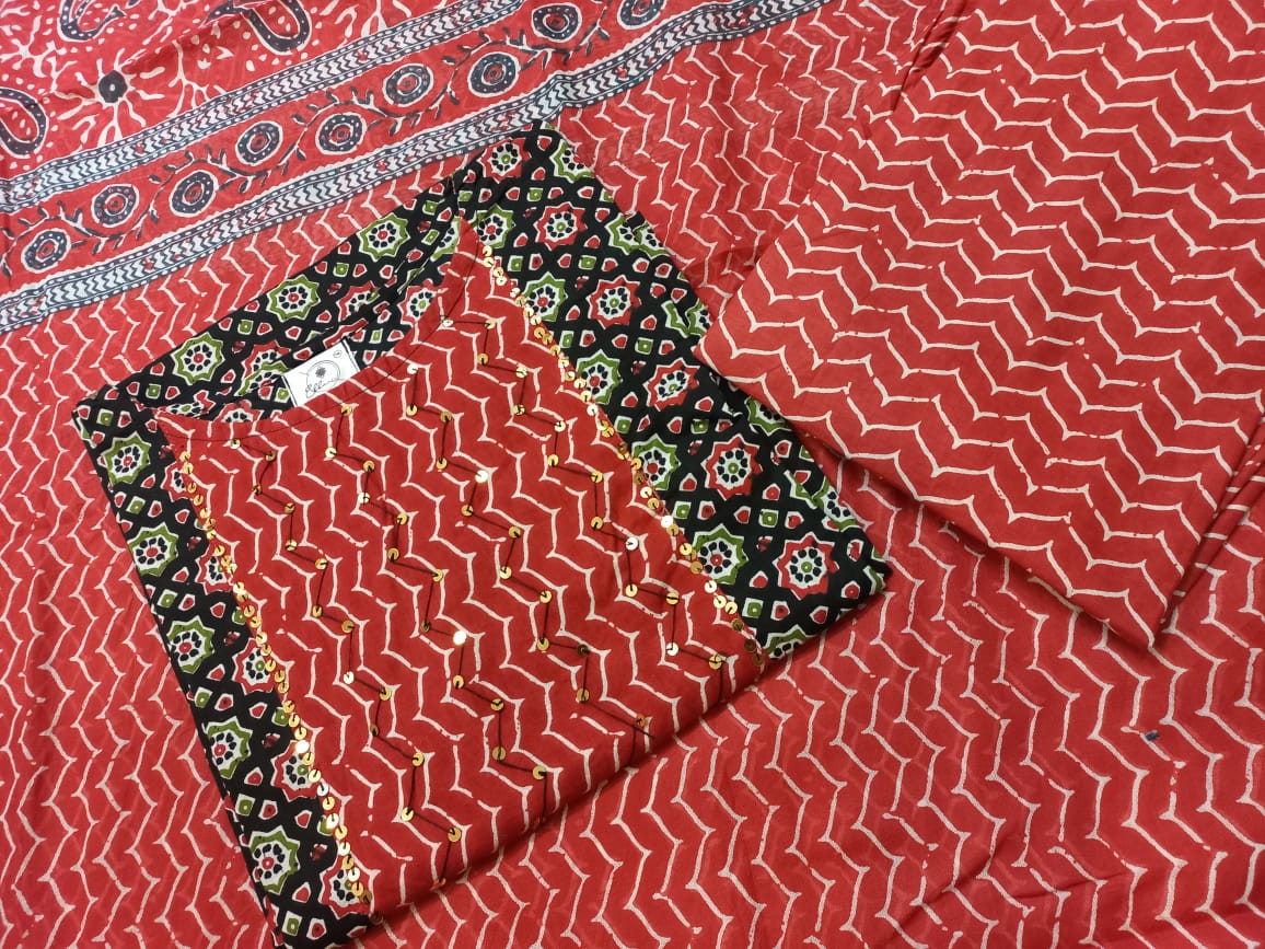 Symphony Of Black Red Jaipuri Kurti Set