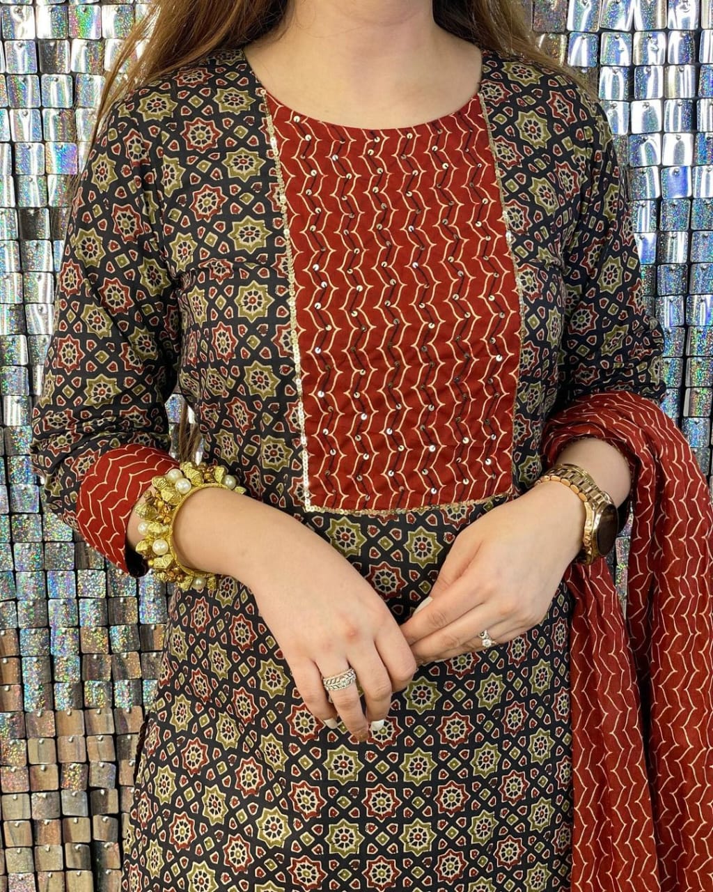 Symphony Of Black Red Jaipuri Kurti Set