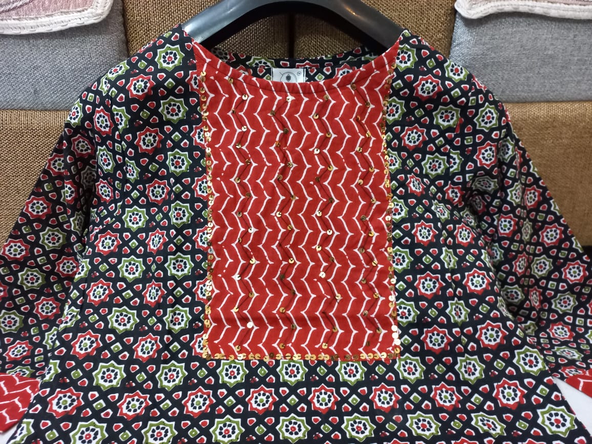 Symphony Of Black Red Jaipuri Kurti Set