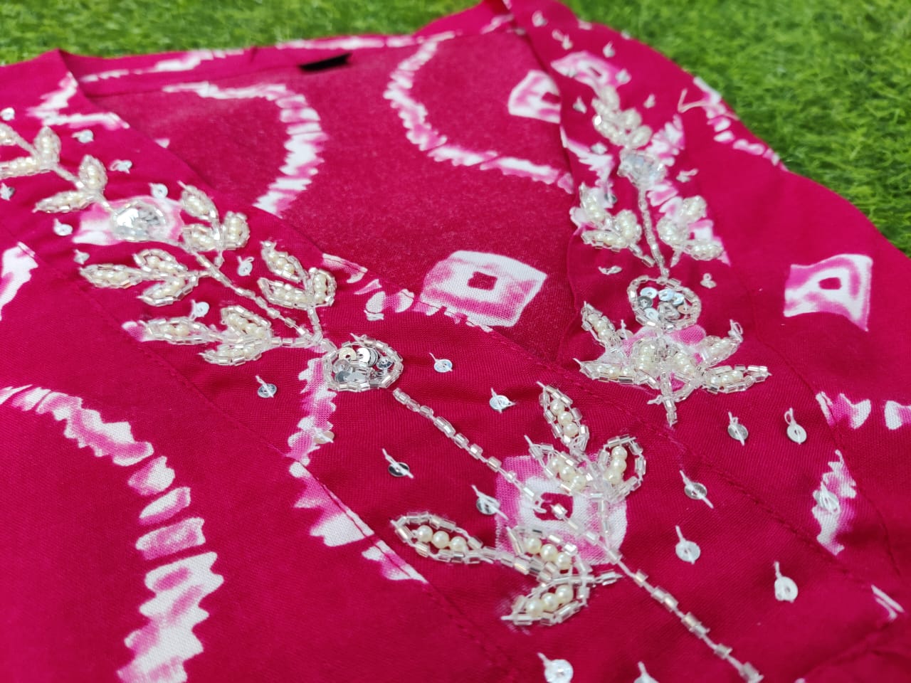 Manifestation Of Bandhej (Pink delight)Kurti  Set