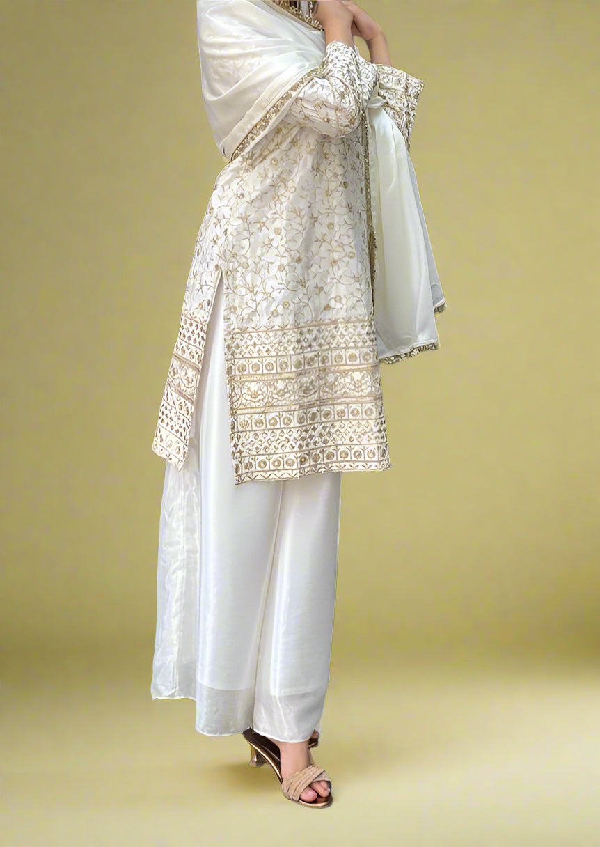 Warmest Wishes Chinnon Silk White Kurti Set