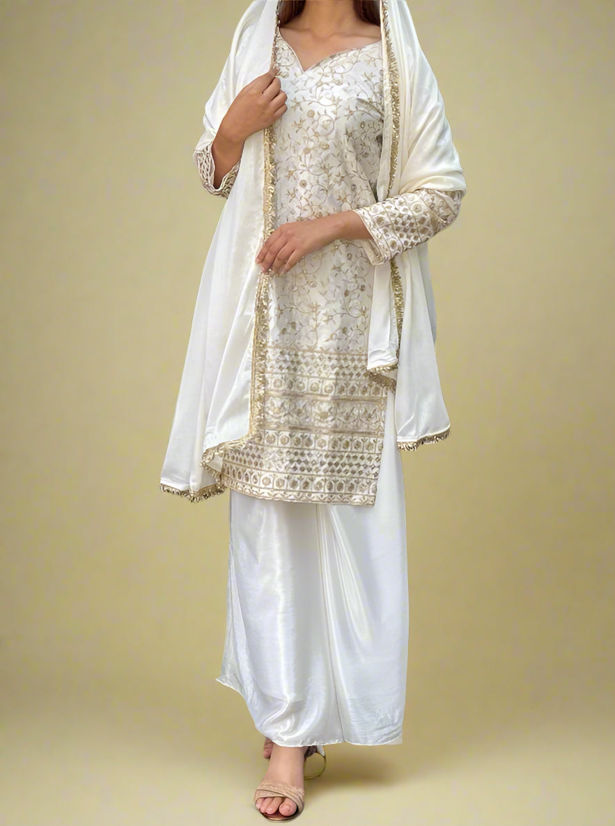 Warmest Wishes Chinnon Silk White Kurti Set