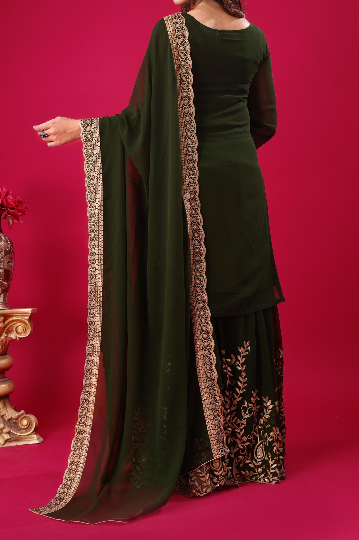 Over The Rainbow Georgette Green Kurti Set