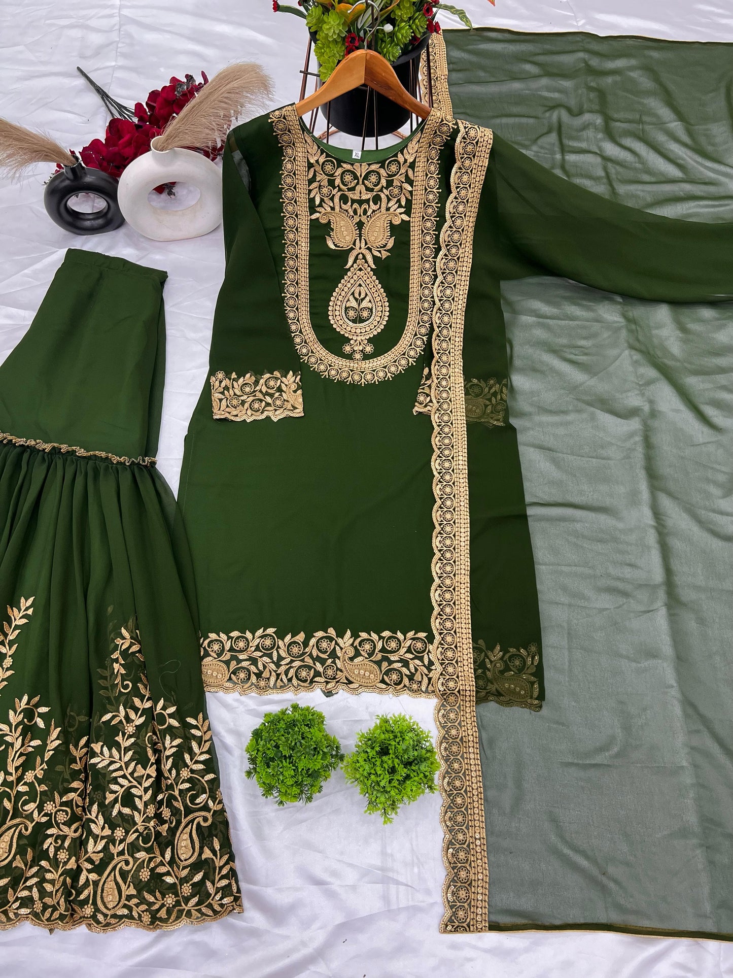 Over The Rainbow Georgette Green Kurti Set