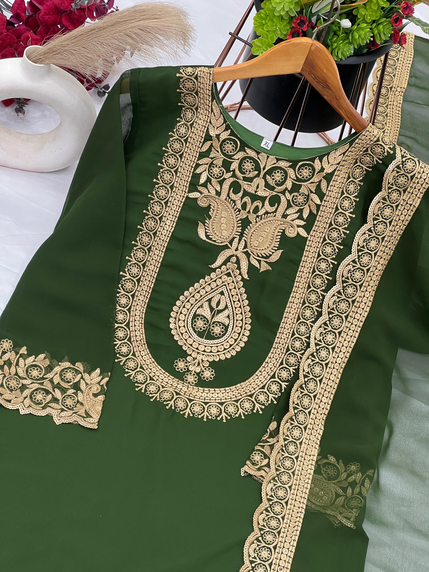 Over The Rainbow Georgette Green Kurti Set