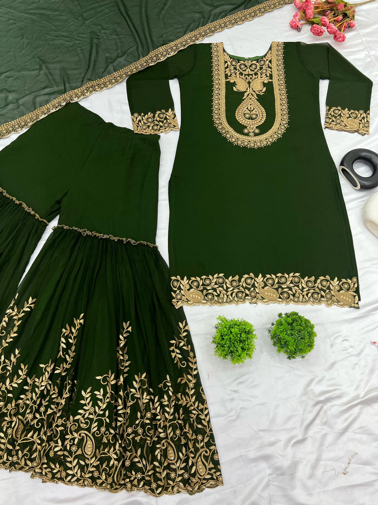 Over The Rainbow Georgette Green Kurti Set