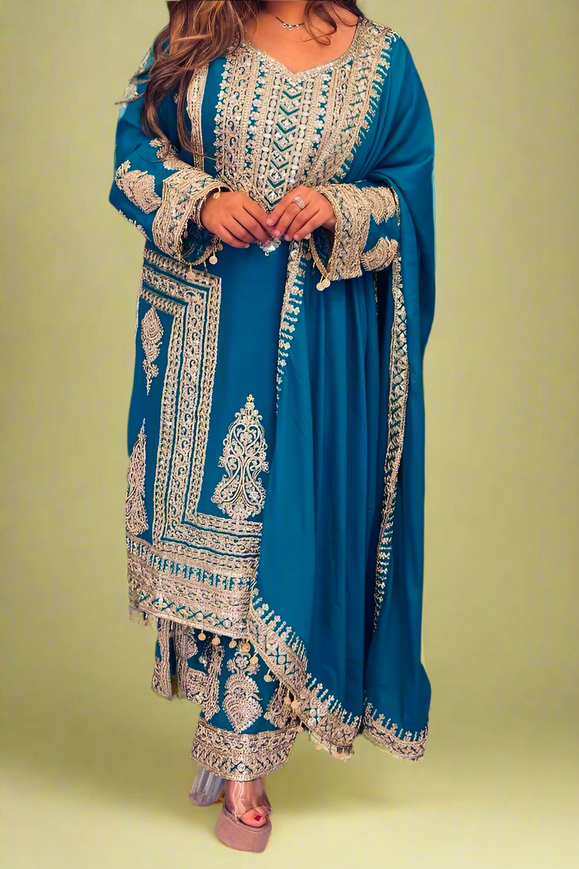 Better Together Chinnon Silk Blue Kurti Set