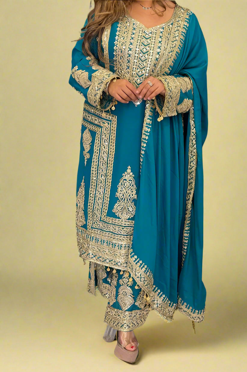 Better Together Chinnon Silk Blue Kurti Set