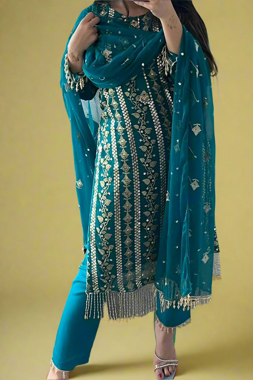 Love's Lasting Embrace Blue Georgette Kurti Set