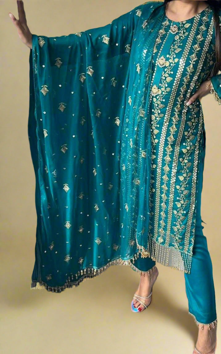 Love's Lasting Embrace Blue Georgette Kurti Set