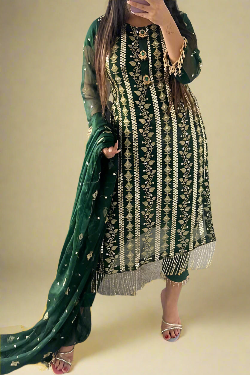 Love's Lasting Embrace Green Georgette Kurti Set