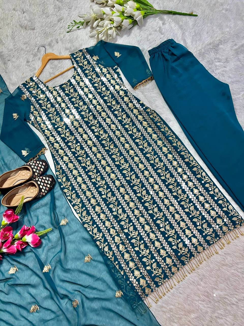 Love's Lasting Embrace Blue Georgette Kurti Set