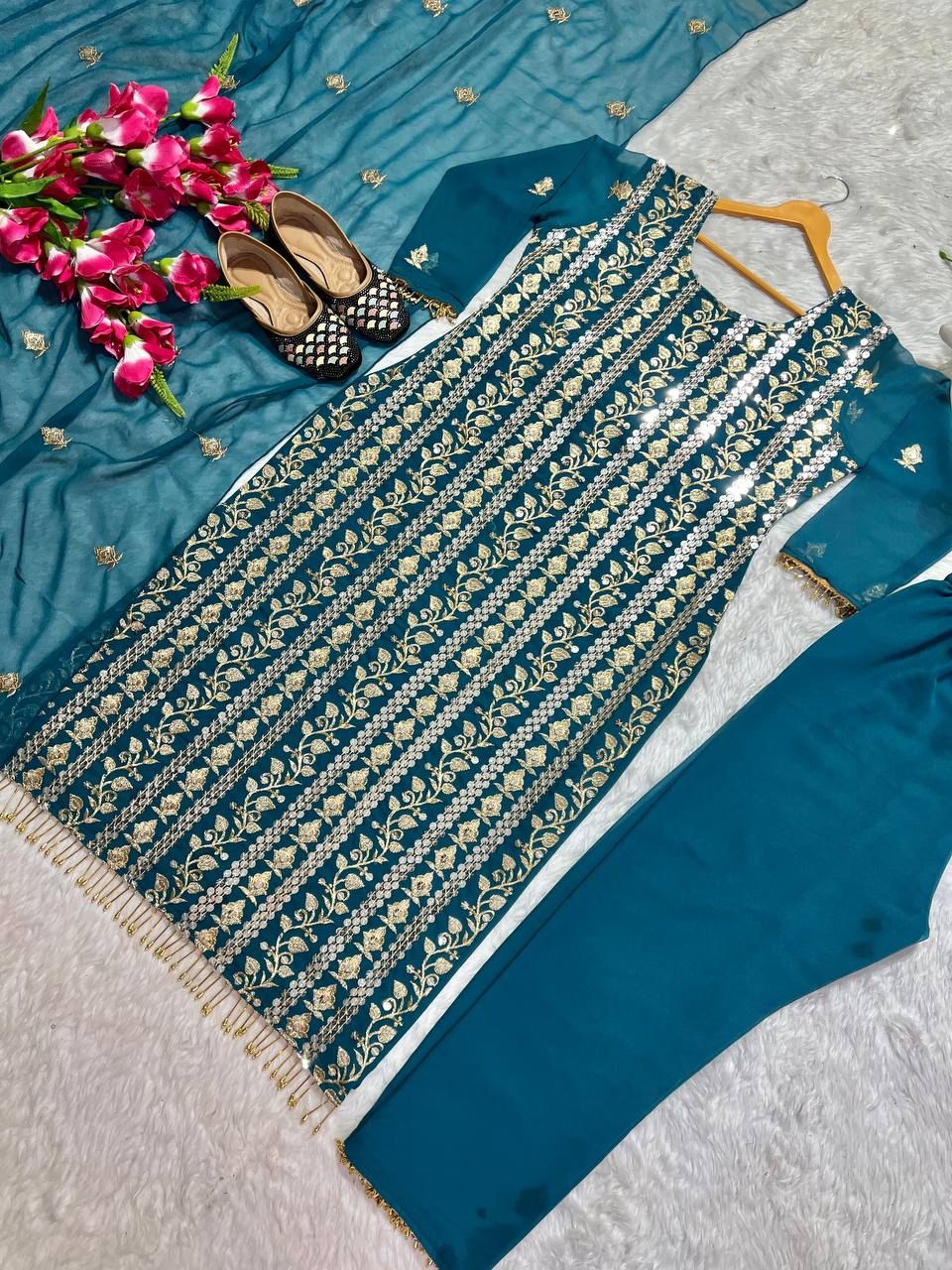 Love's Lasting Embrace Blue Georgette Kurti Set