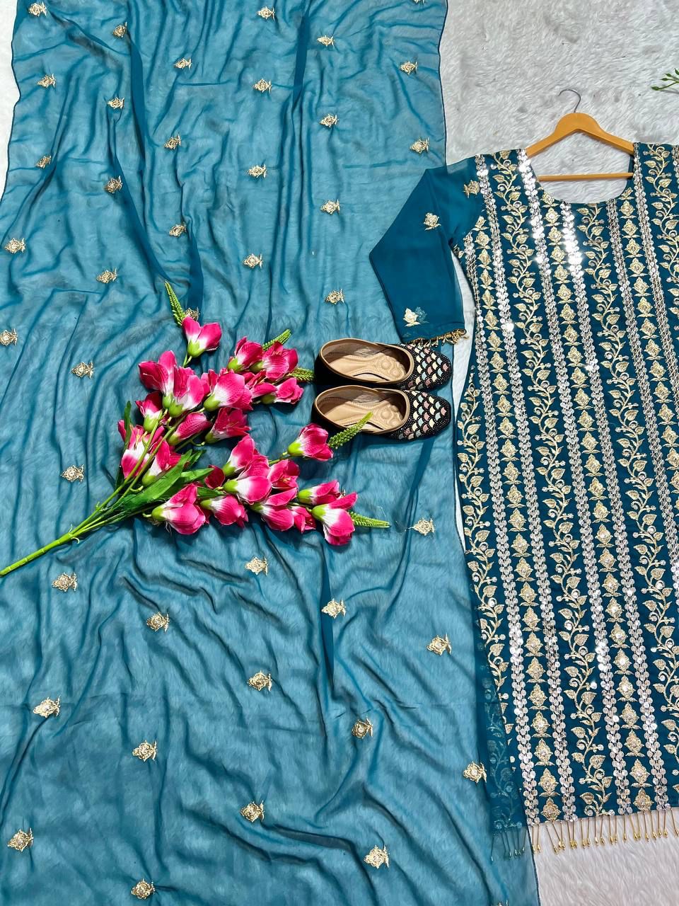 Love's Lasting Embrace Blue Georgette Kurti Set