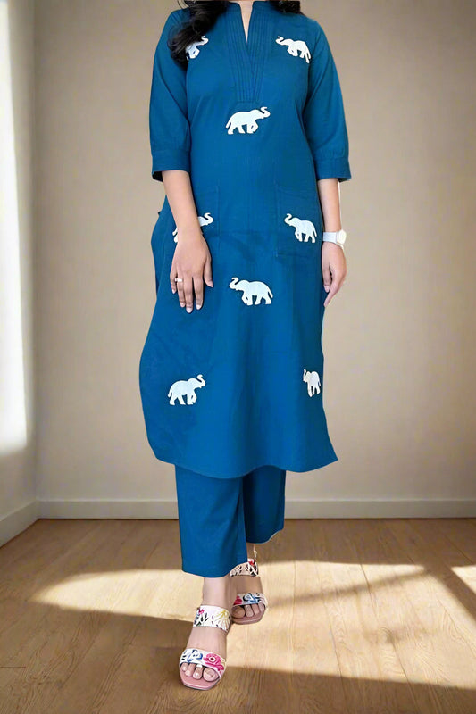 Elephant Design Cotton Kurti Set