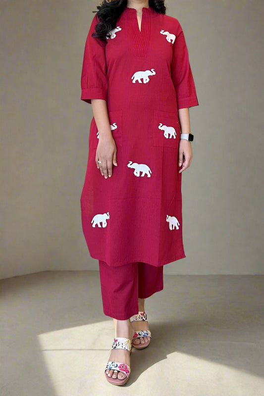 Elephant Design Cotton Kurti Set