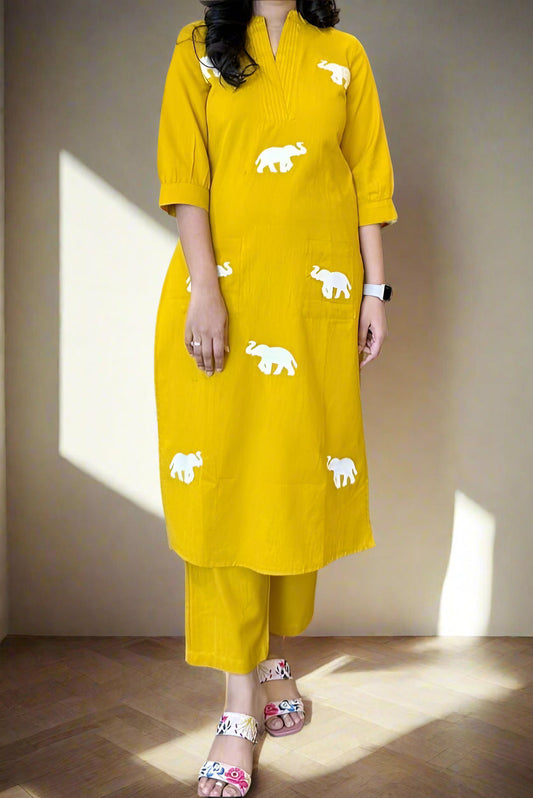 Elephant Design Cotton Kurti Set