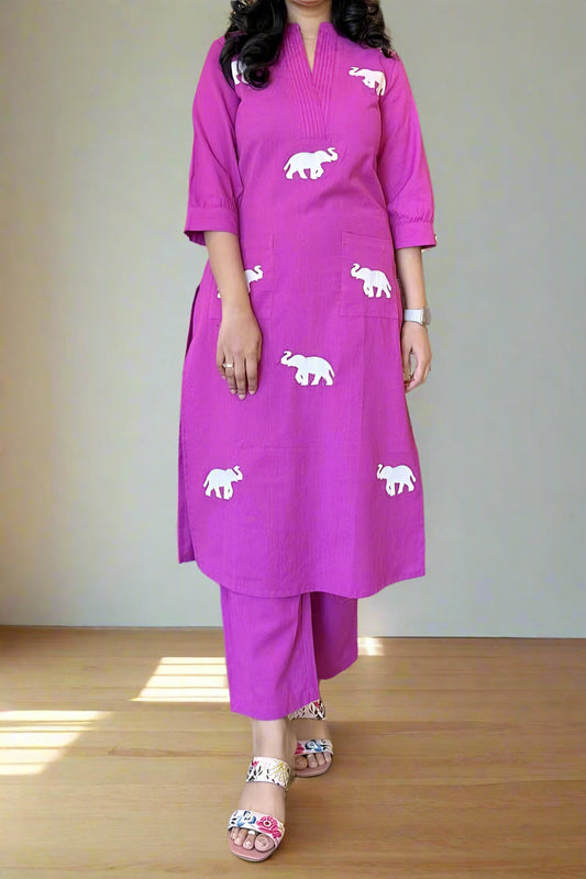 Elephant Design Cotton Kurti Set