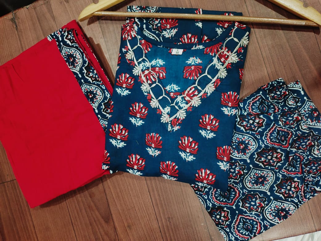 Pretty Damn Cute Ajrakh Cotton Kurti Set