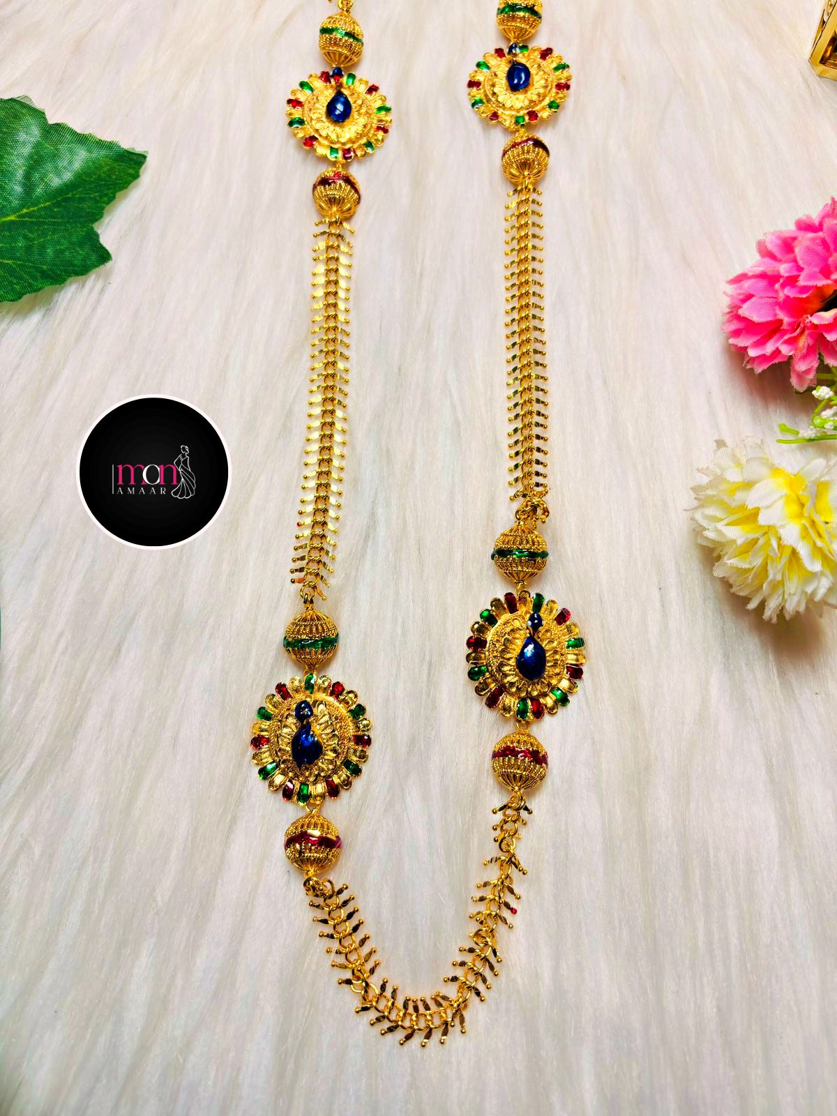 A muster Of Peacocks -Gold Plated Long Chain
