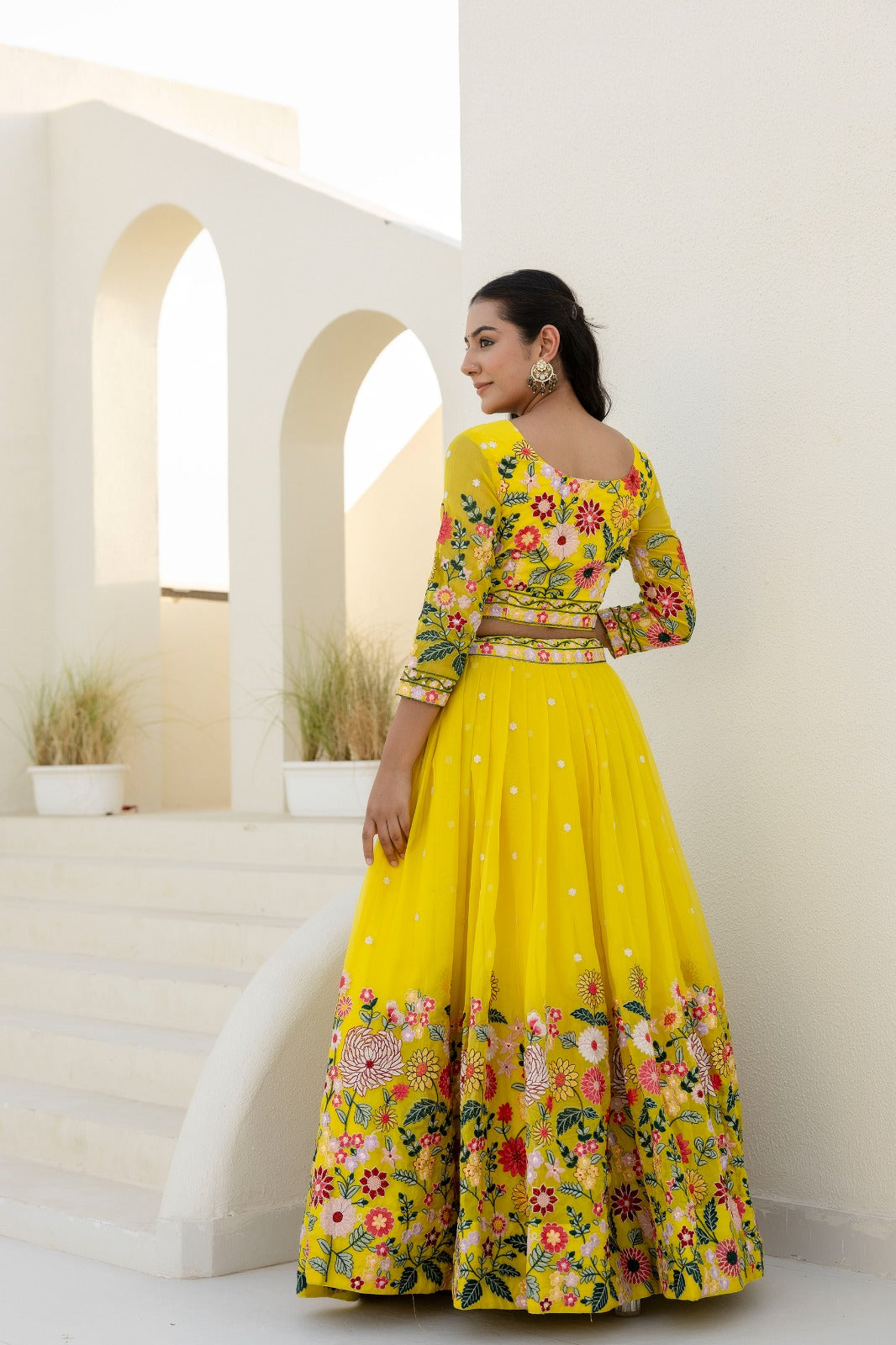 Haldi Bride Yellow Organza Lehenga