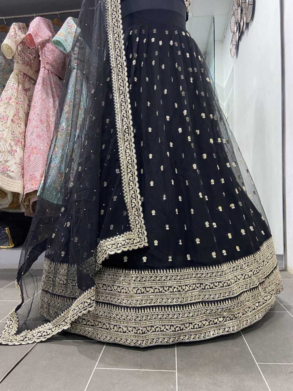 Sufi Saaz Designer Black Net Lehenga