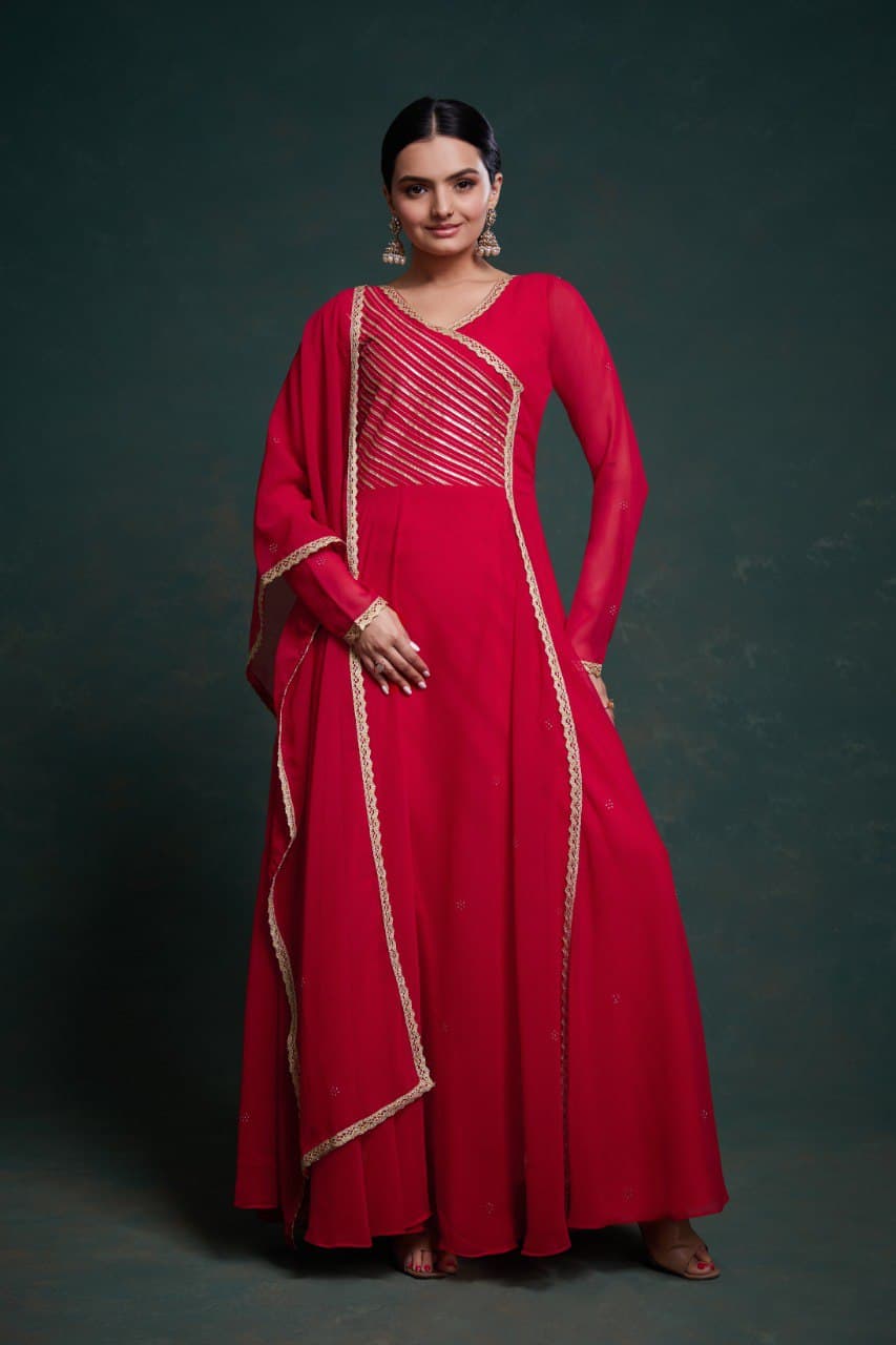 Taranjali Red Georgette Gown