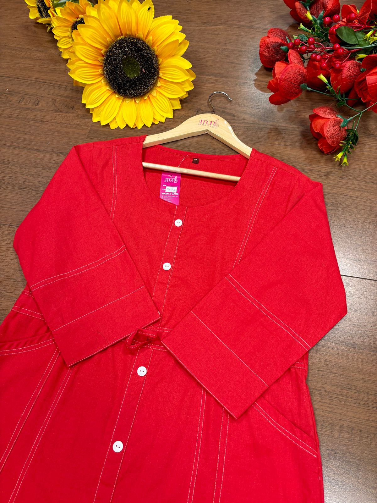 Blessed With- Cotton Dress(Red)