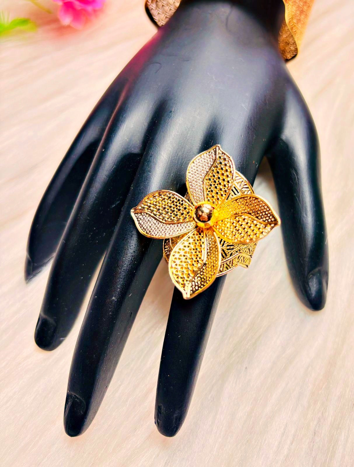 Gilded Petal -Gold Plated Chur And Ring Set