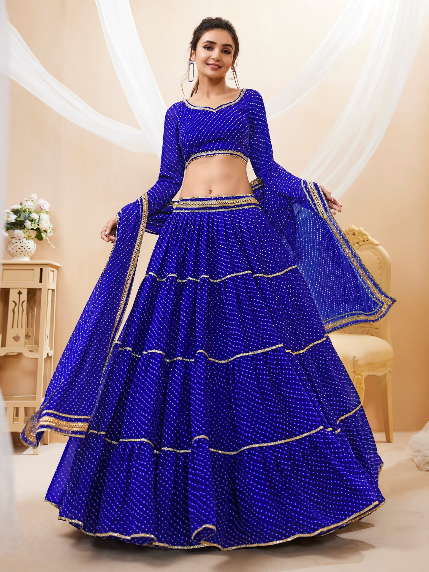 Neelapani Leheriya Georgette Lehenga