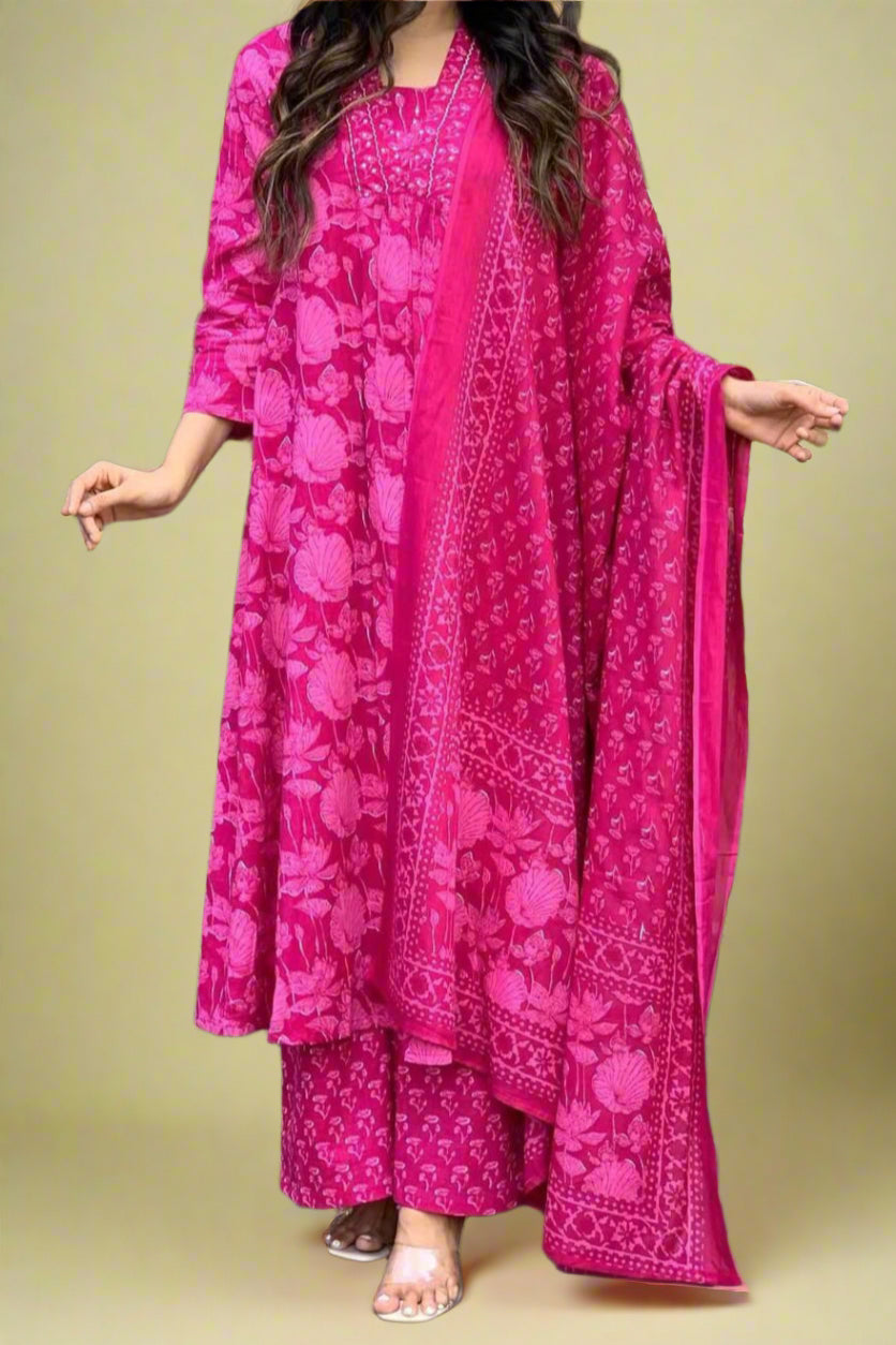 Tarangi Pink Cotton Kurti Set